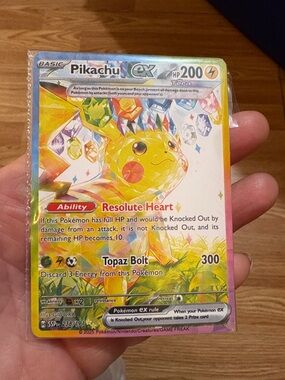 POKEMON Pikachu EX TCG 238/191 Sv08 Rainbow Holo Yellow Pink Card